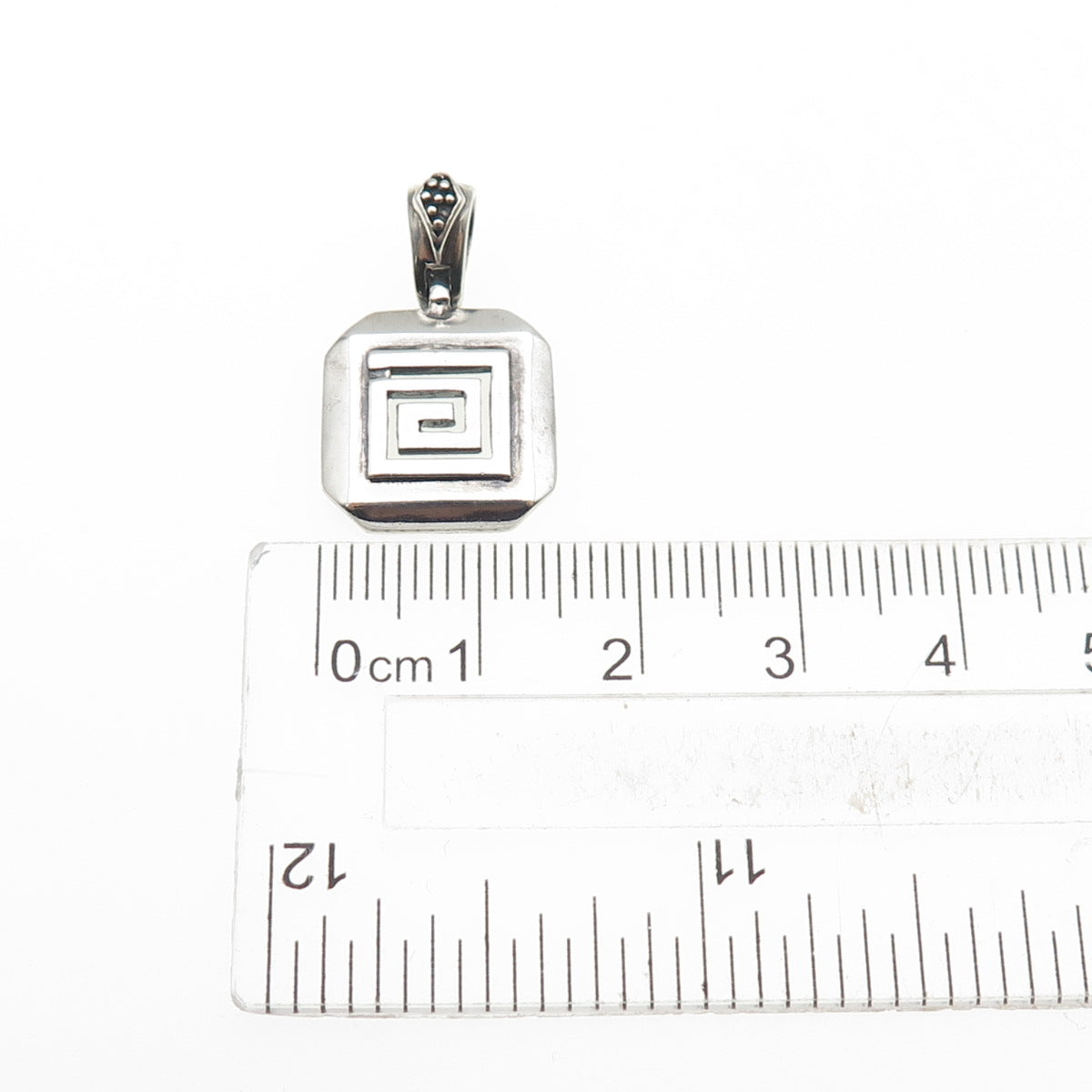 925 Sterling Silver Vintage Modernist Greek Maze Oxidized Mini Charm Pendant