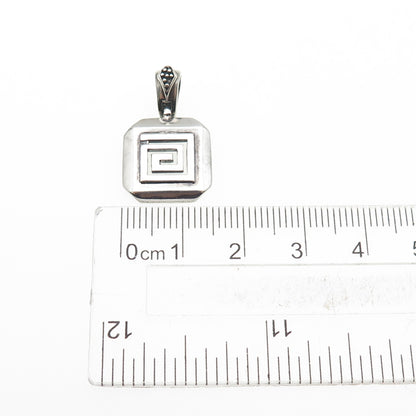 925 Sterling Silver Vintage Modernist Greek Maze Oxidized Mini Charm Pendant