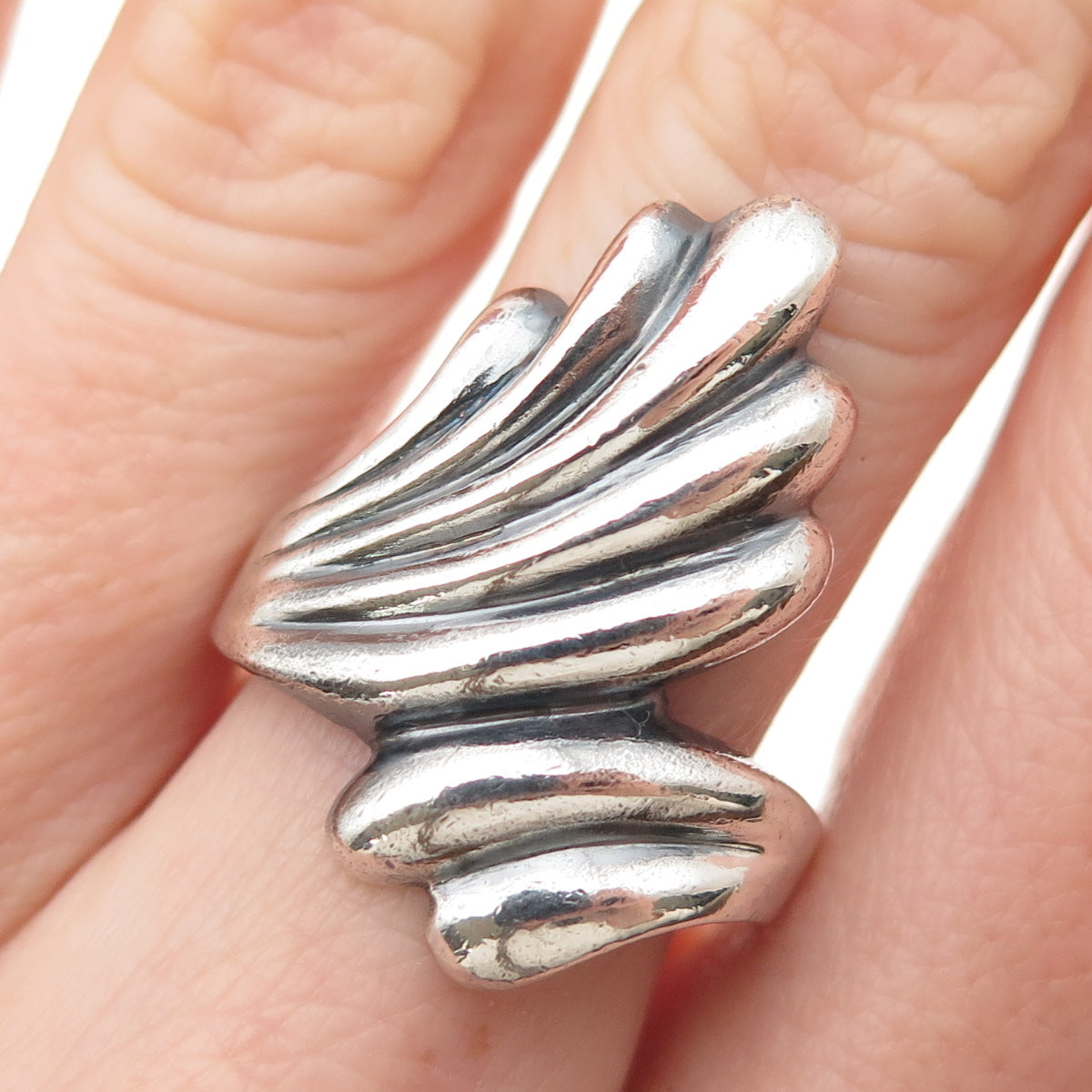 Chapal Zenray 925 Sterling Silver Vintage Modernist Wing Oxidized Ring Size 8.25