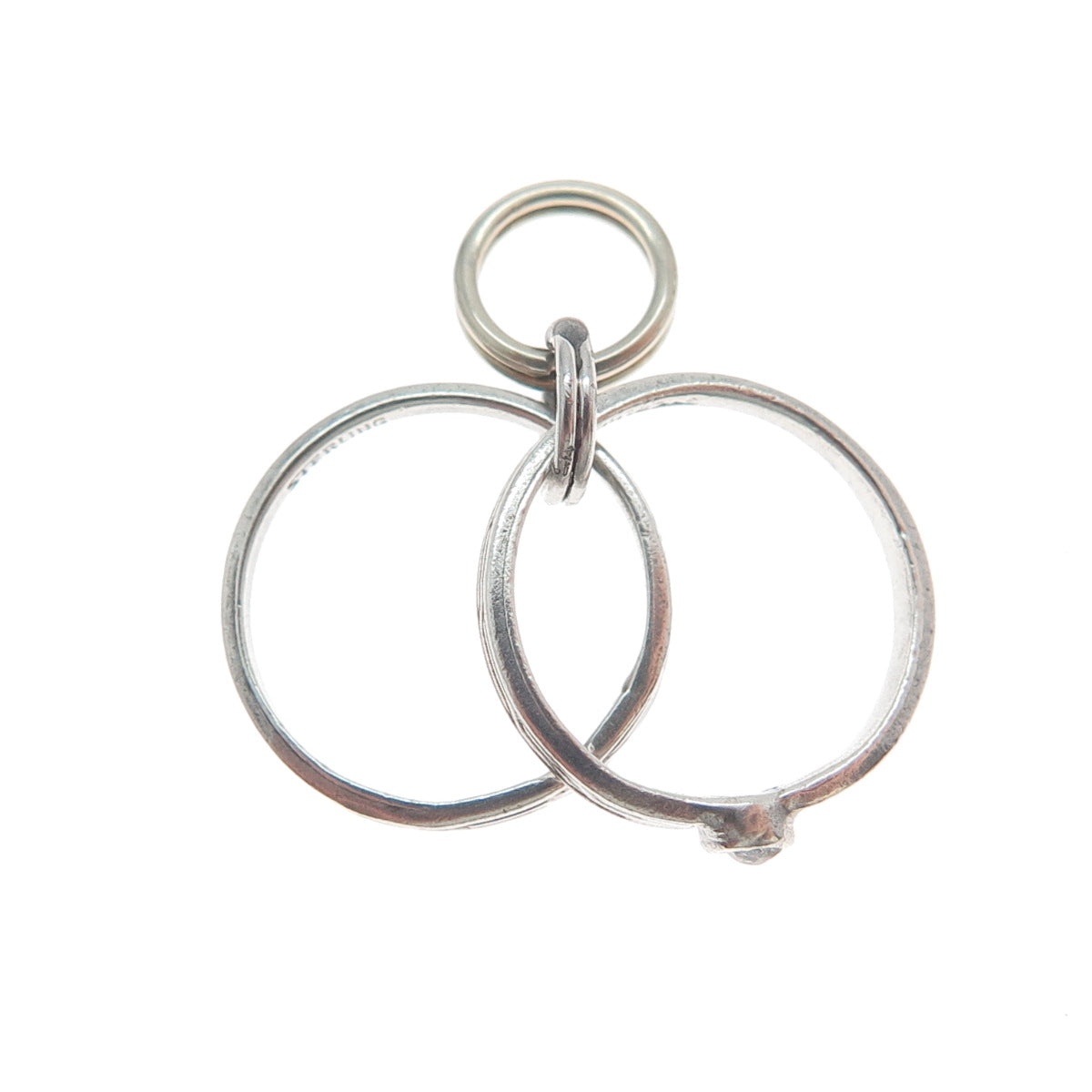 925 Sterling Silver Vintage Rhinestone SET of 2 Wedding Bands Minimalist Pendant