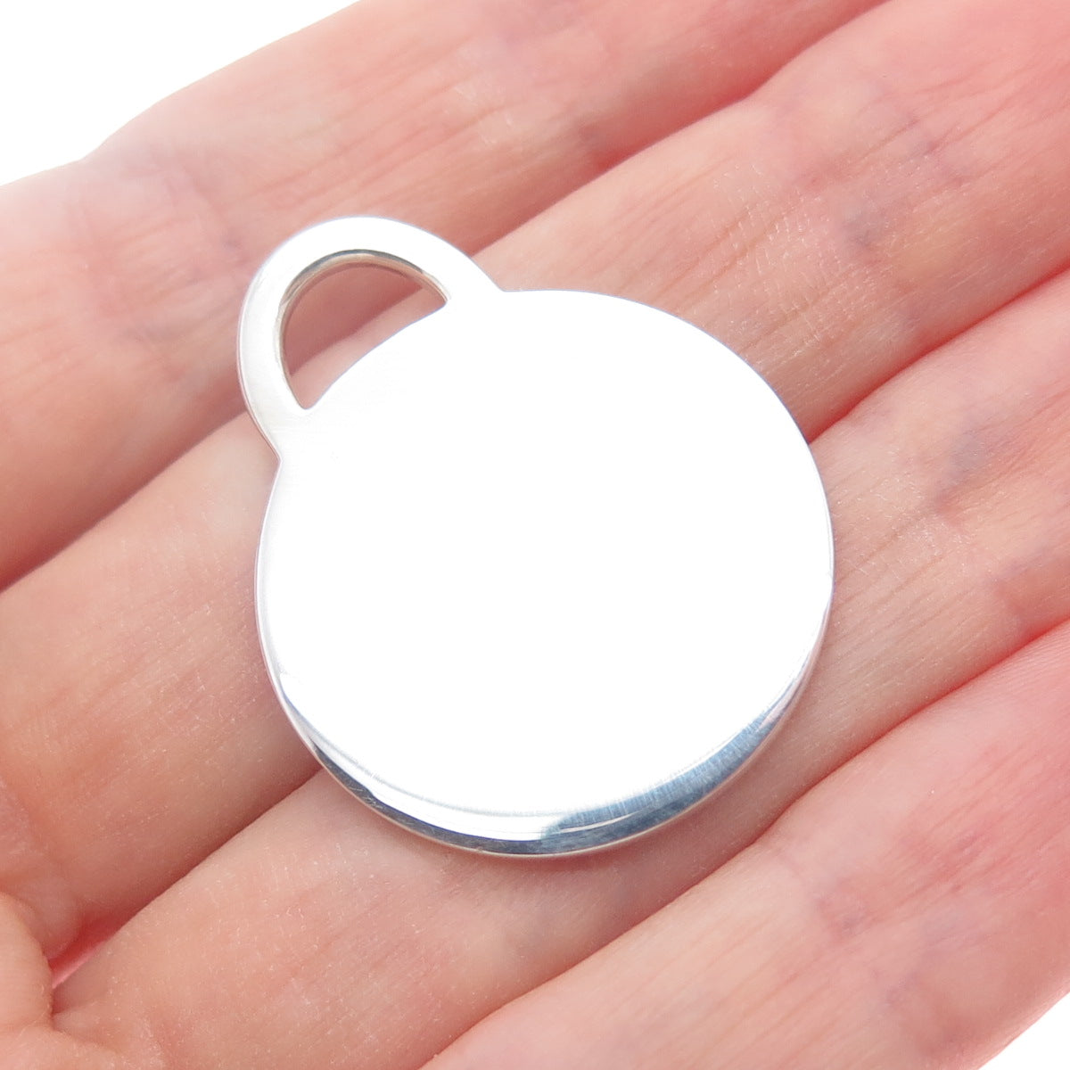 TIFFANY & CO. 925 Sterling Silver Vintage 2001 Round Tag Charm Pendant