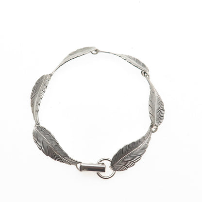JEWELART 925 Sterling Silver Antique Art Deco Feather Link Oxidized Bracelet 7"