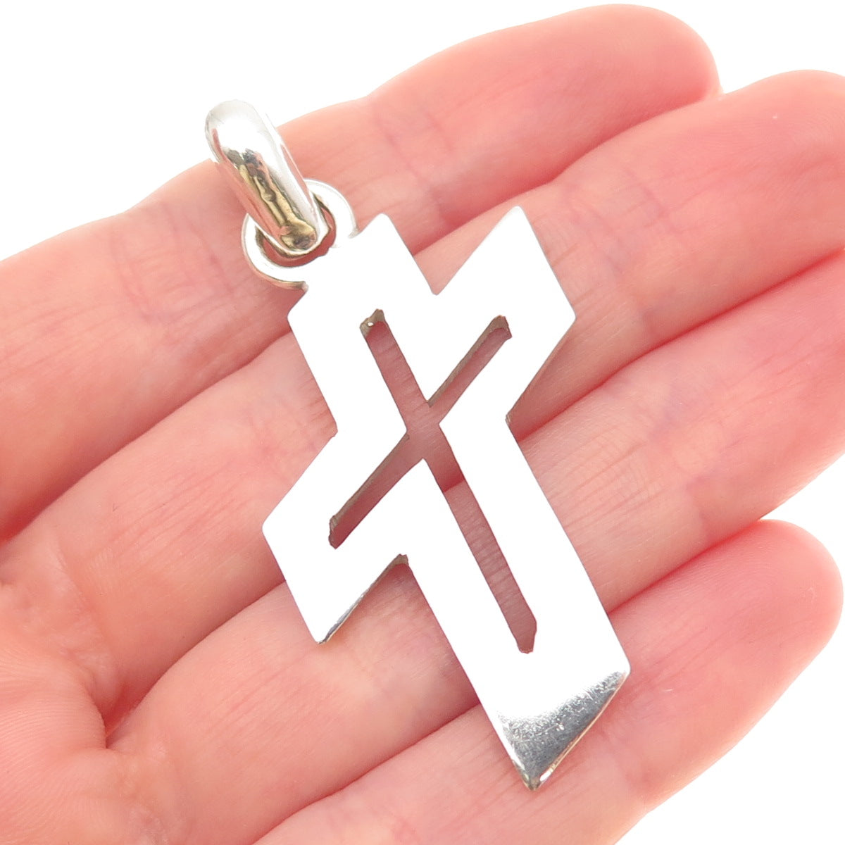 925 Sterling Silver Vintage Mexico Modernist Cross Pendant