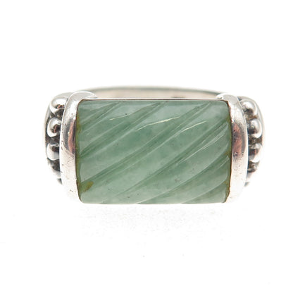 Judith Ripka 925 Sterling Silver Vintage Real Jade Oxidized Ring Size 10