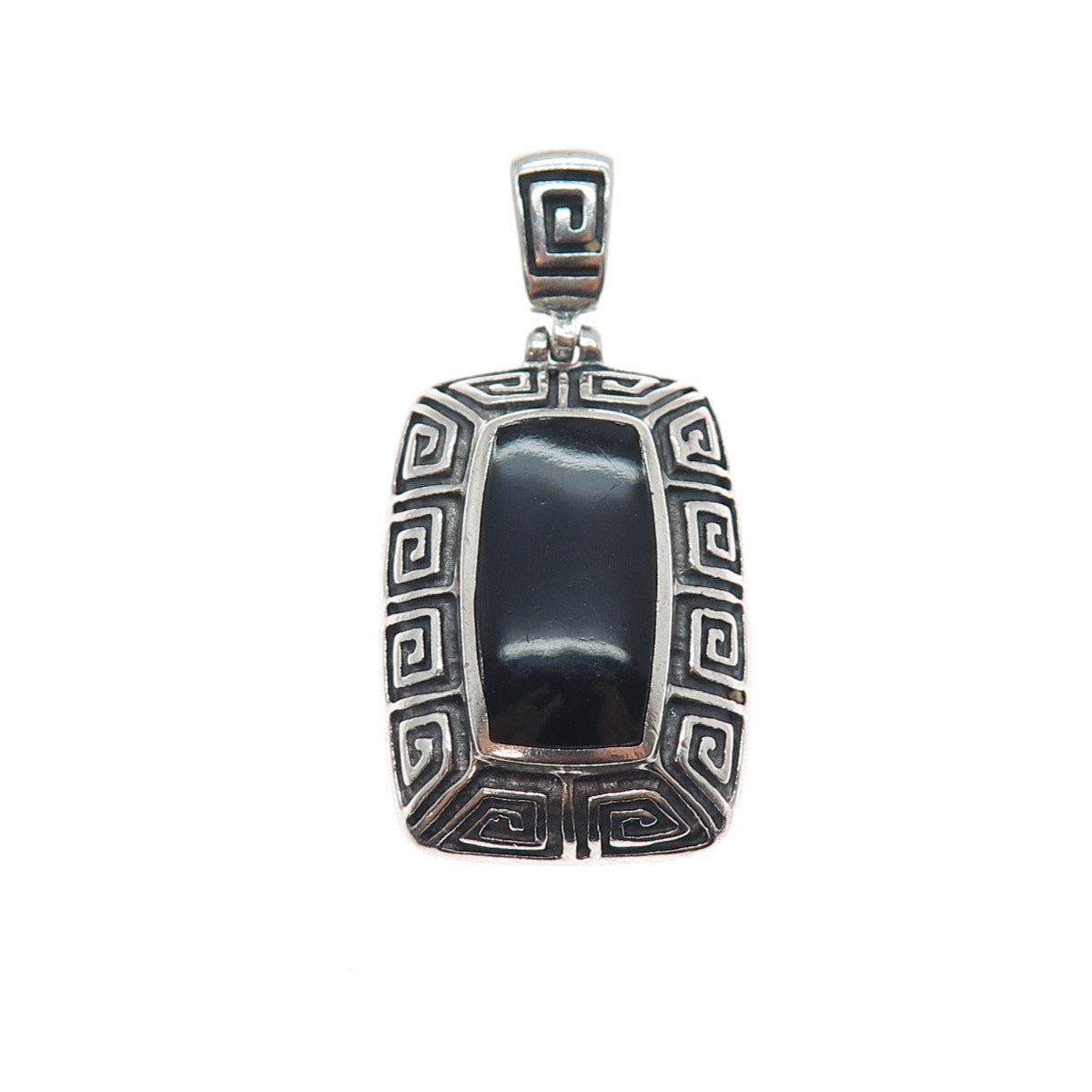 CFJ Collins Fine 925 Sterling Silver Vintage Real Black Onyx Greek Maze Pendant