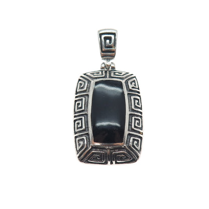 CFJ Collins Fine 925 Sterling Silver Vintage Real Black Onyx Greek Maze Pendant