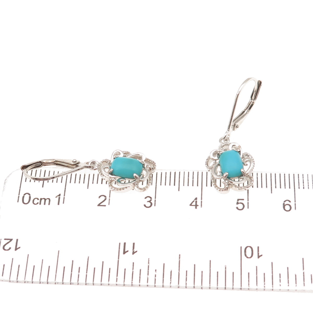 925 Sterling Silver Real Sleeping Beauty Turquoise Floral Dangle Earrings