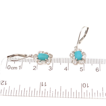 925 Sterling Silver Real Sleeping Beauty Turquoise Floral Dangle Earrings