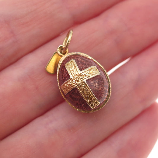 Rafka Sterling Silver Gold Plated Vintage Enamel Cross Easter Egg Charm Pendant