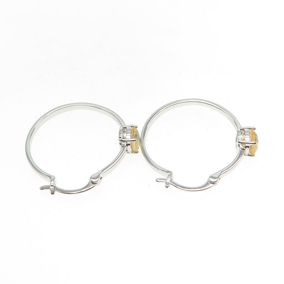 925 Sterling Silver Real Citrine Gemstone Hinged Hoop Earrings