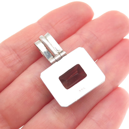 925 Sterling Silver Vintage Real Emerald-Cut Smoky Quartz Charm Pendant
