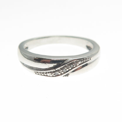 925 Sterling Silver Real White Diamond Accent Wavy Line Ring Size 7.5