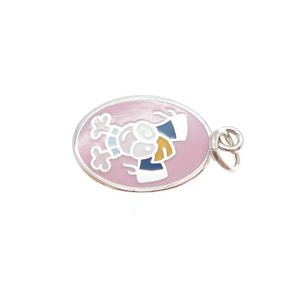 925 Sterling Silver Vintage Enamel Cartoon Character Toddler Minimalist Pendant