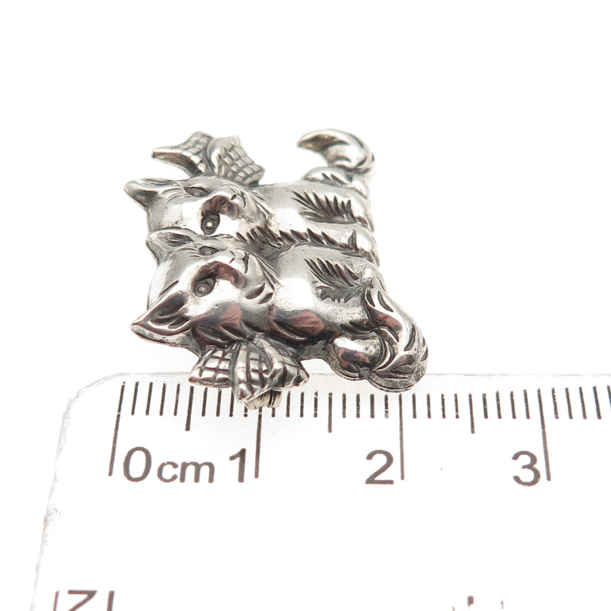Beau 925 Sterling Silver Vintage Cat Couple Oxidized Pin Brooch