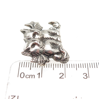 Beau 925 Sterling Silver Vintage Cat Couple Oxidized Pin Brooch