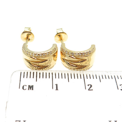 925 Sterling Silver Gold Plated Round-Cut C Z Letter "W" Half Hoop Earrings