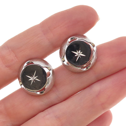 Anson 925 Sterling Silver Vintage Real Diamond Starburst Cufflinks