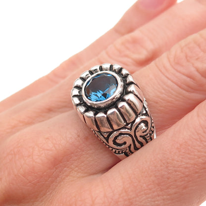 My Way 925 Sterling Silver Vintage Real London Blue Topaz Oxidized Ring Size 8