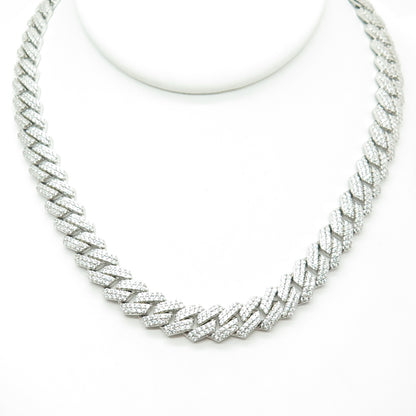 925 Sterling Silver Round-Cut C Z Cuban Chain Necklace 16"