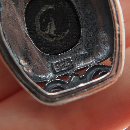 925 Sterling Silver Vintage Real Black Onyx Ornate Oxidized Charm Pendant