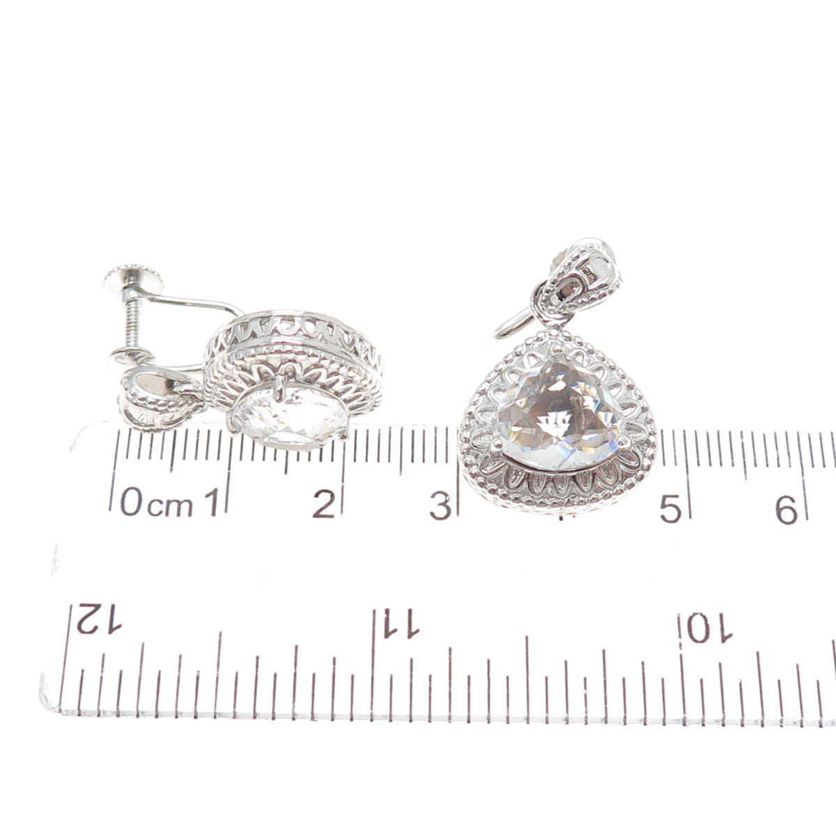 SAI 925 Sterling Silver Real Clear Quartz Teardrop Dangle Screw Back Earrings