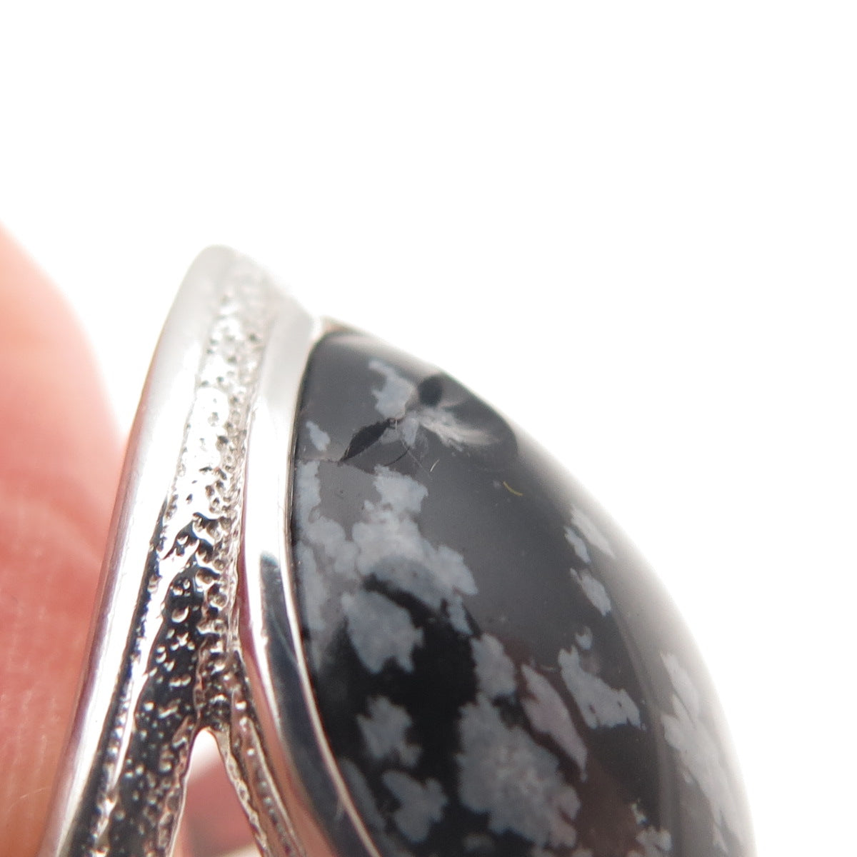 925 Sterling Silver Vintage Real Snowflake Obsidian Modernist Ring Size 9