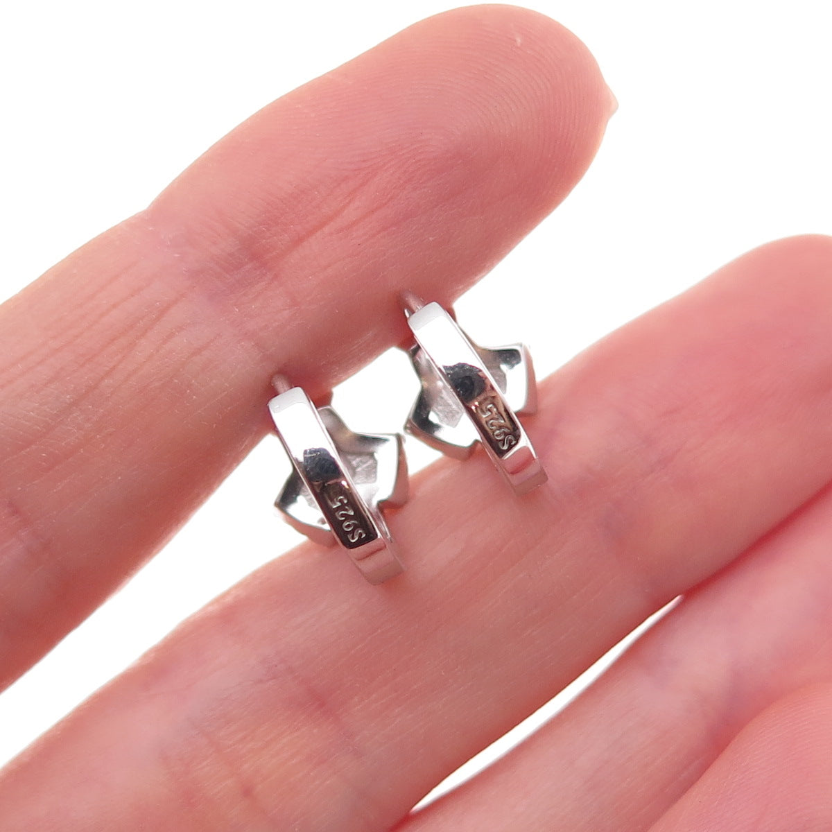 925 Sterling Silver Pink & White C Z Hoop Earrings