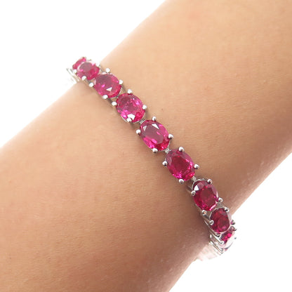 925 Sterling Silver Oval-Cut Lab-Created Ruby Tennis Link Bracelet 7.75"
