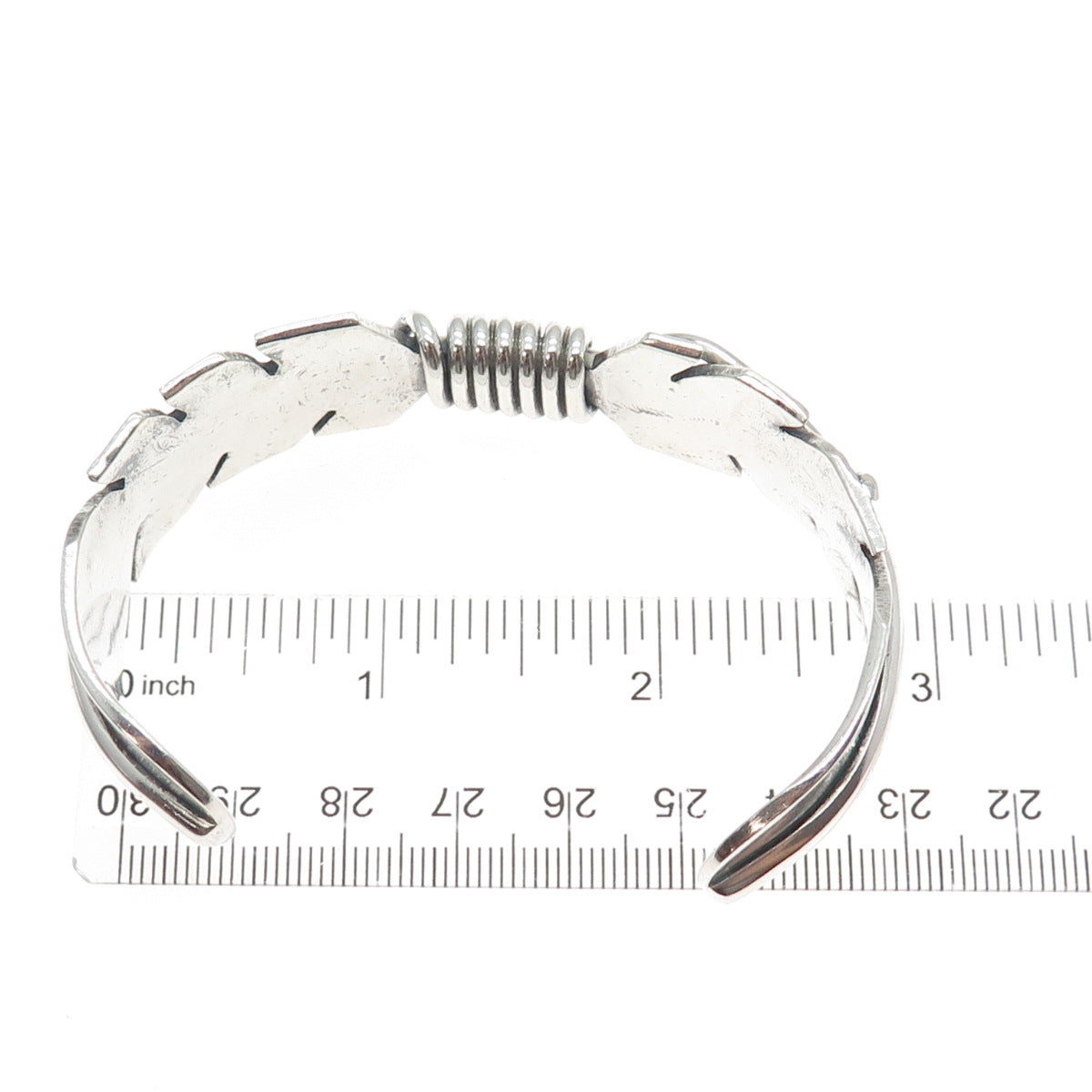 MIKE THOMAS JR NAVAJO Old Pawn Sterling Silver Feather Adjustable Bracelet 6.75"