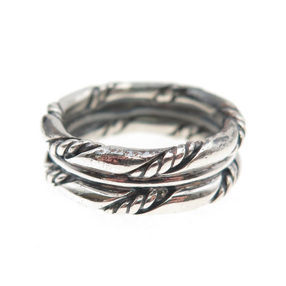 925 Sterling Silver Vintage Twisted Rope 2-Row Oxidized Band Ring Size 7
