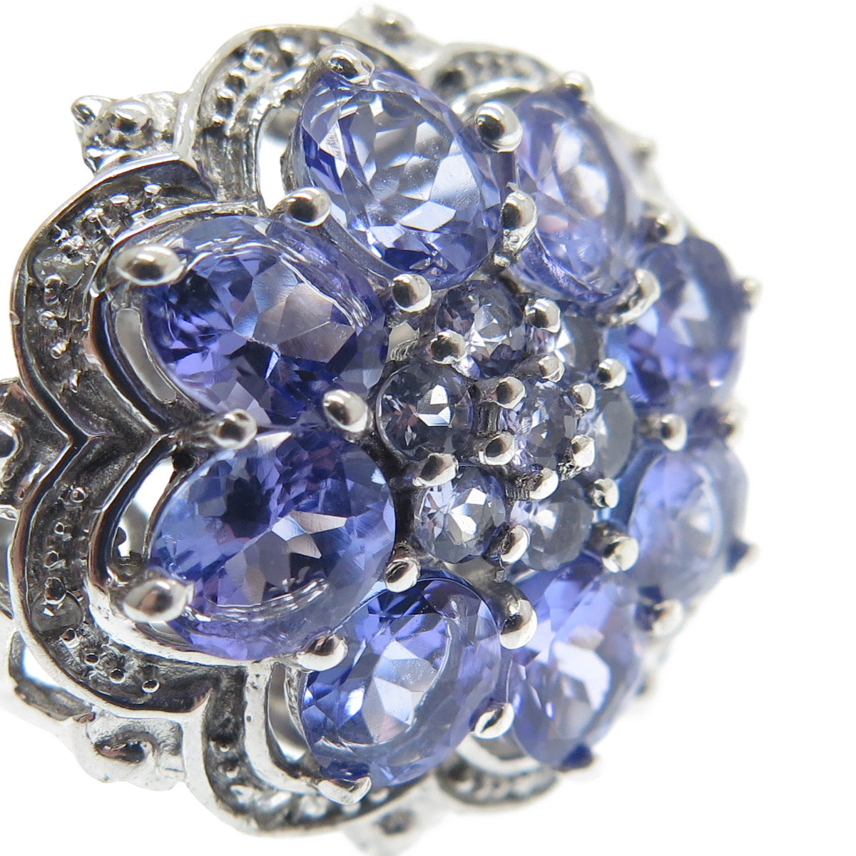 925 Sterling Silver Real White Diamond & Tanzanite Gemstone Ring Size 7