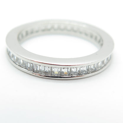 925 Sterling Silver Emerald-Cut Shaped C Z All Around Eternity Ring Size 5.75