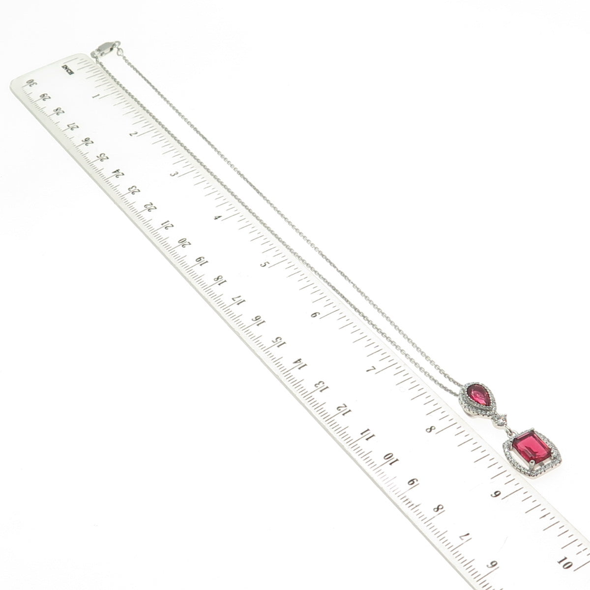 925 Sterling Silver Multi-Cut Pink & White C Z Cable Chain Necklace 16"