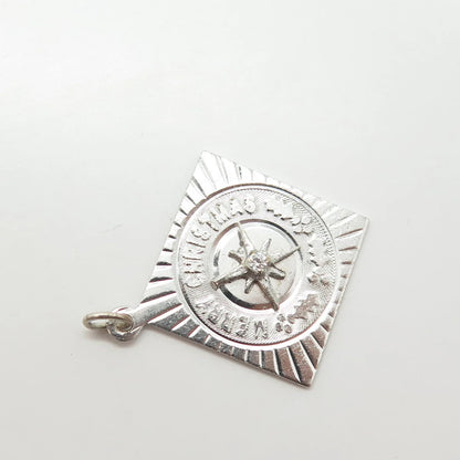 925 Sterling Silver Vintage C Z "Merry Christmas" Charm Pendant