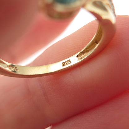 Chuck Clemency 925 Sterling Gold Plated Real Turquoise & White Topaz Ring Size 7