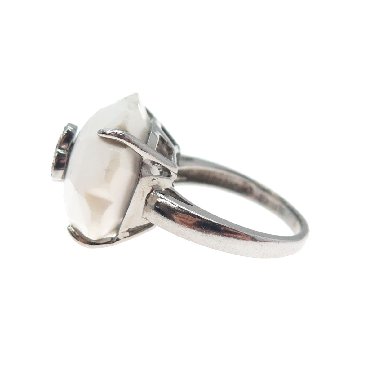 CLYDE DUNEIER CID Sterling Champagne Diamond & White Onyx Flower Ring Size 5.25