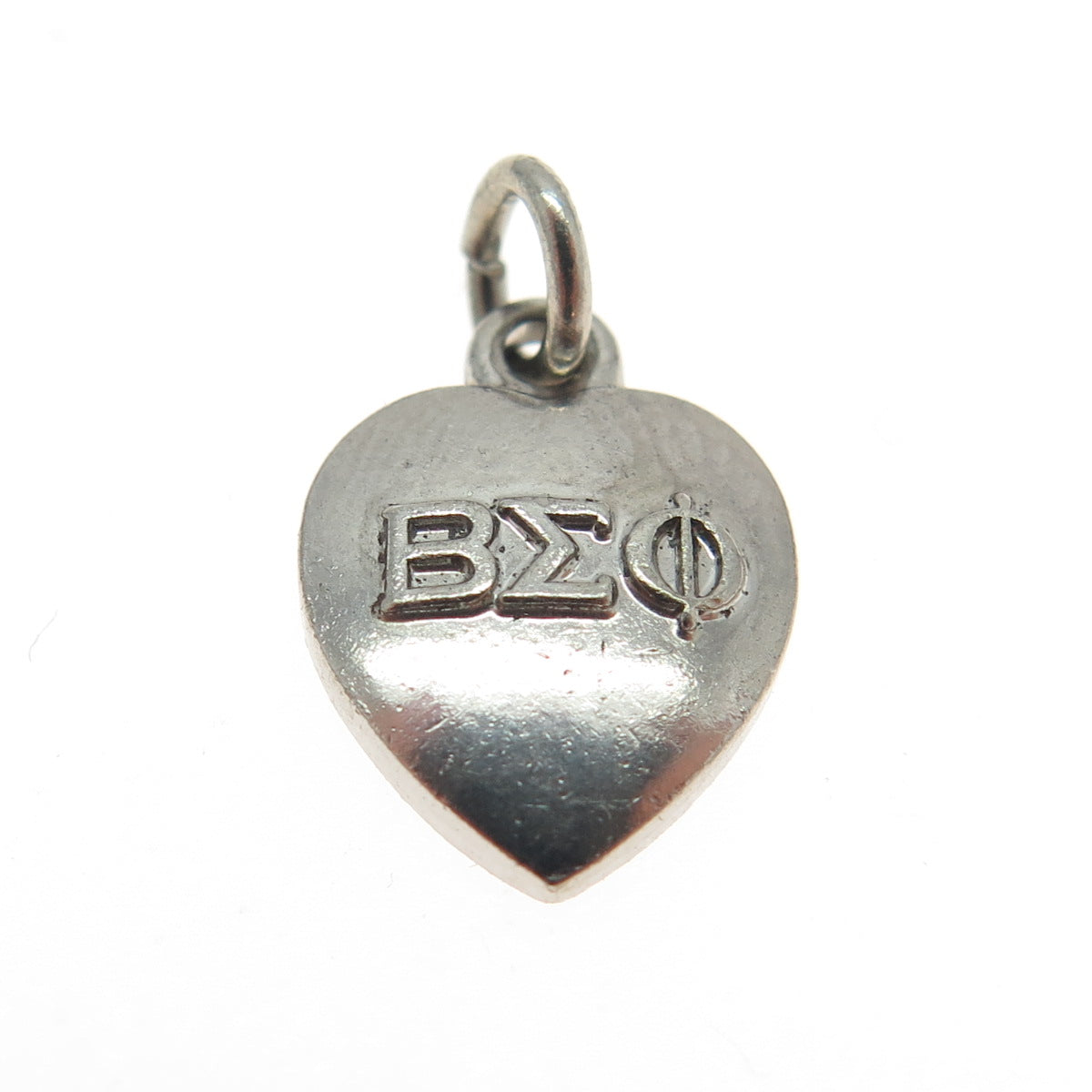 925 Sterling Silver Vintage 1963 Beta Sigma Phi Heart Minimalist Charm Pendant