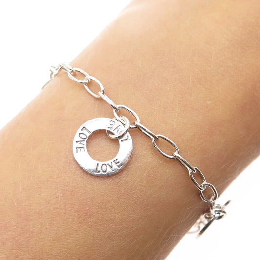 925 Sterling Silver Vintage Love Peace Strength Passion Friendship Bracelet 7"