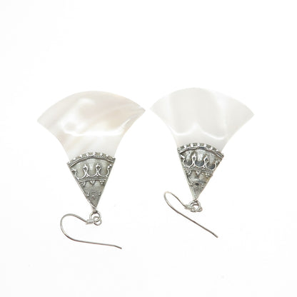 925 Sterling Silver Vintage Real MOP Modernist Axe Dangle Earrings
