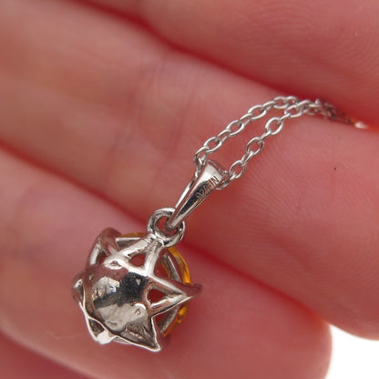925 Sterling Silver Real Round-Cut Citrine Cable Chain Necklace 18"