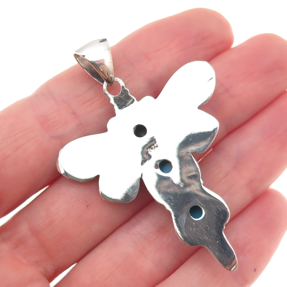 925 Sterling Silver Vintage Real Turquoise Dragonfly Oxidized Charm Pendant