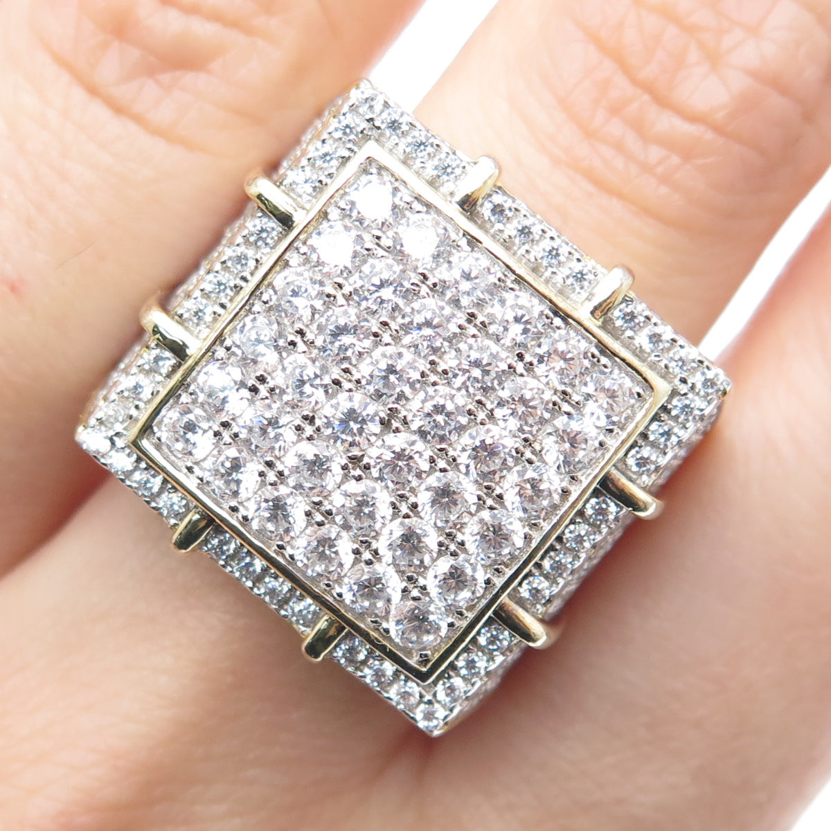 925 Sterling Silver Gold Plated Round-Cut Shaped C Z Sparkle Wide Ring Size 9.5