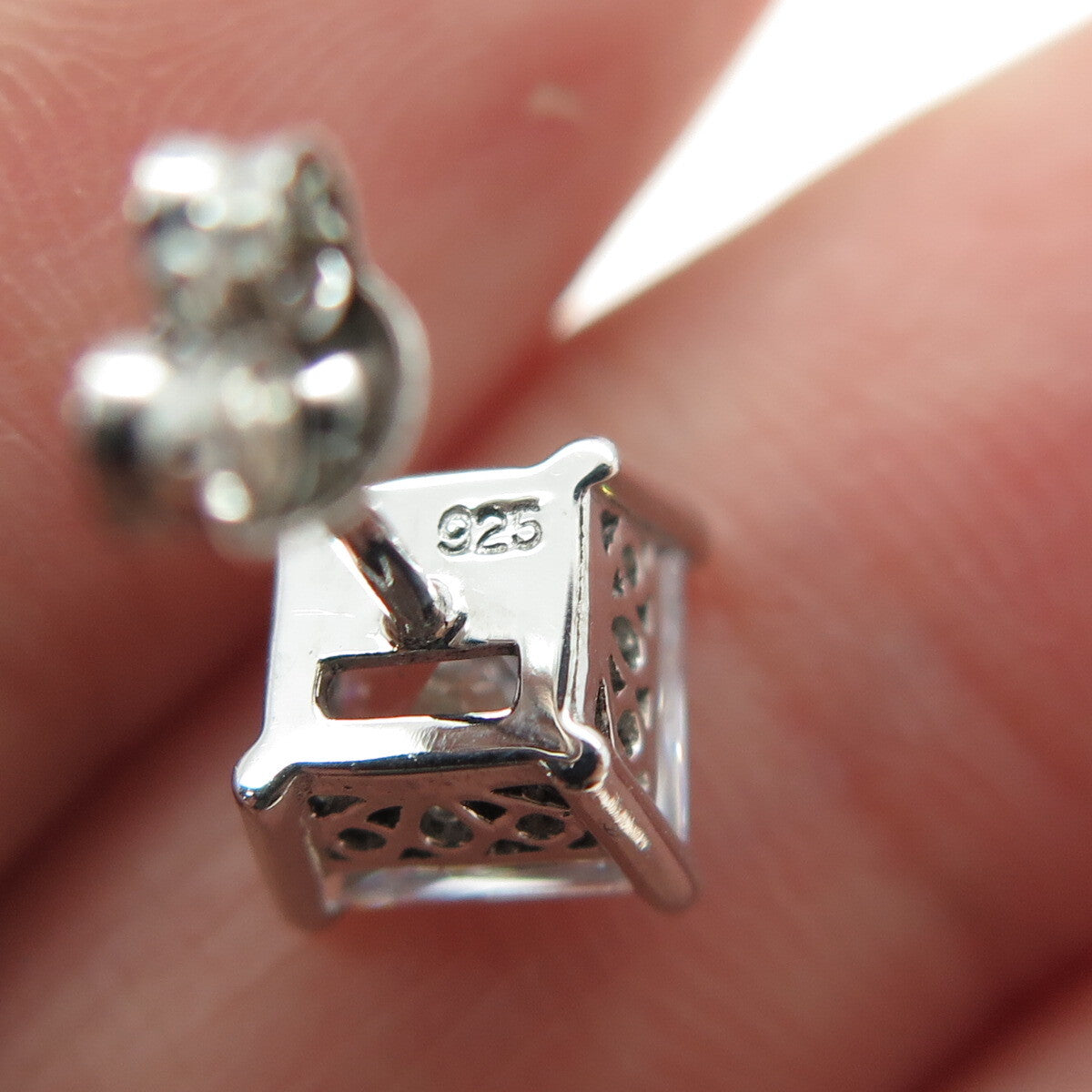 925 Sterling Silver Princess-Cut C Z Stud Earrings
