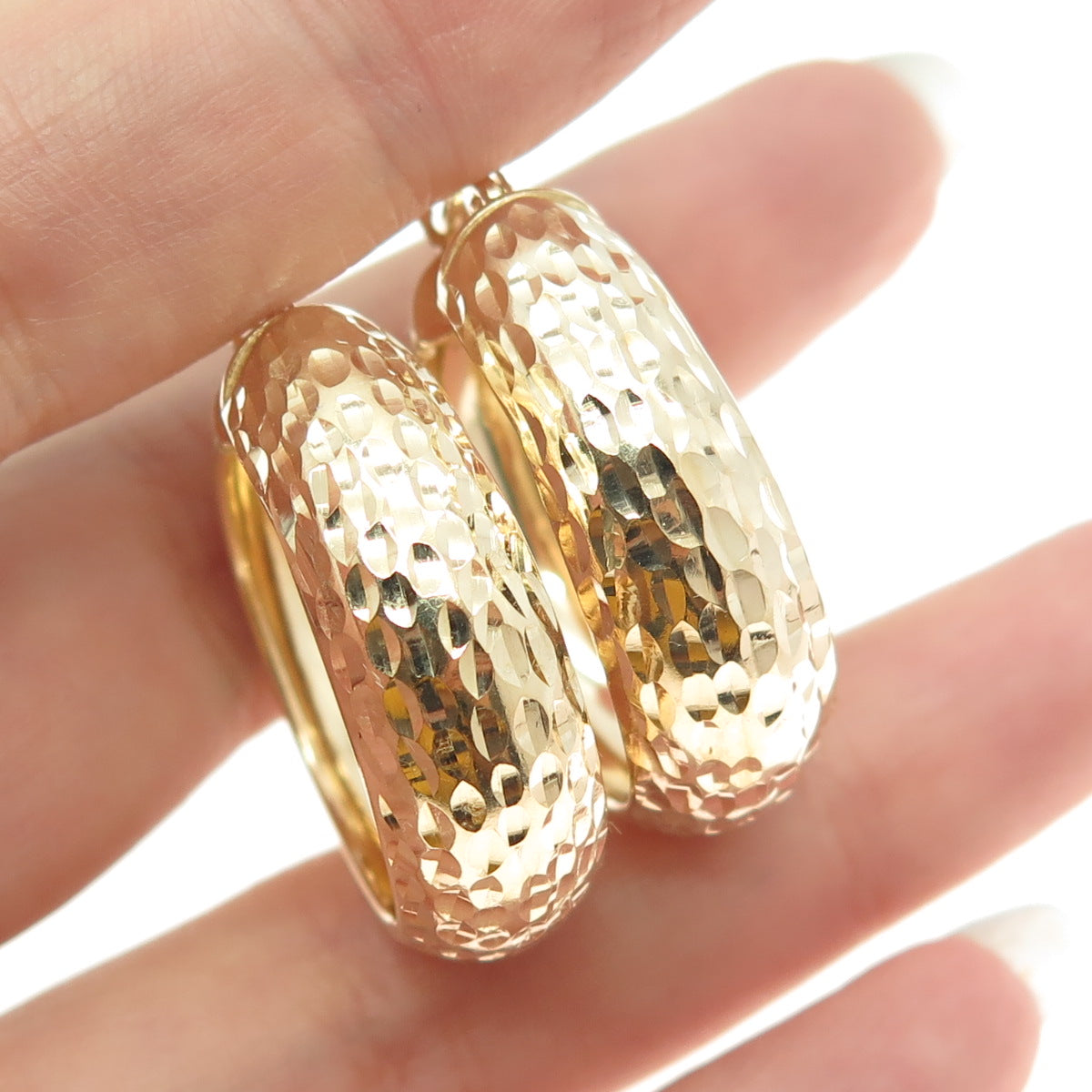 925 Sterling Silver Gold Plated Vintage Italy Engraved Hinged Hoop Earrings