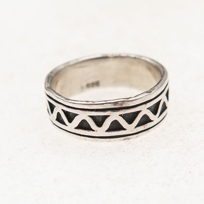 925 Sterling Silver Vintage Zig Zag Oxidized Rotating Band Ring Size 6