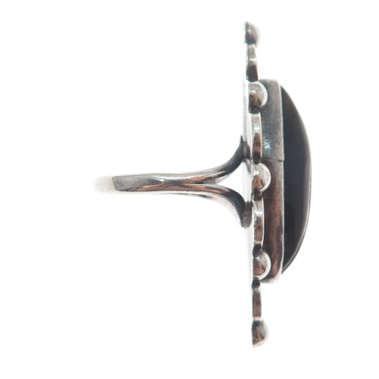 925 Sterling Silver Vintage Mexico Real Black Onyx Modernist Ring Size 6.75