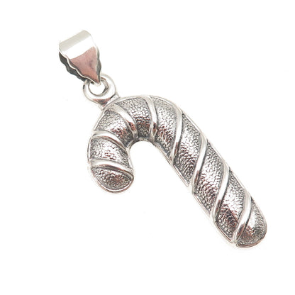 925 Sterling Silver Vintage Christmas Candy Cane Oxidized Charm Pendant