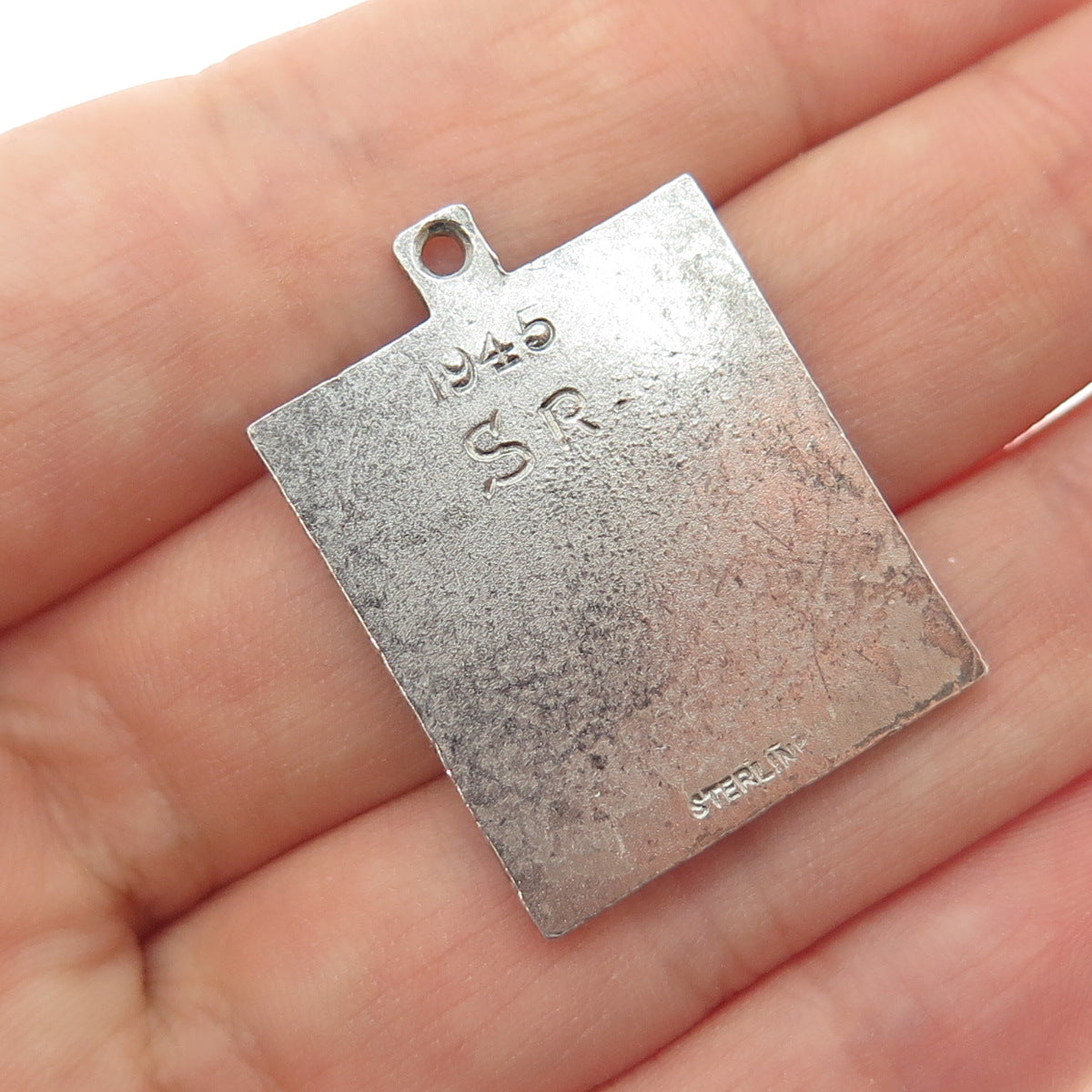 925 Sterling Silver Antique 1945 Enamel CYO Track & Field Medal Pendant