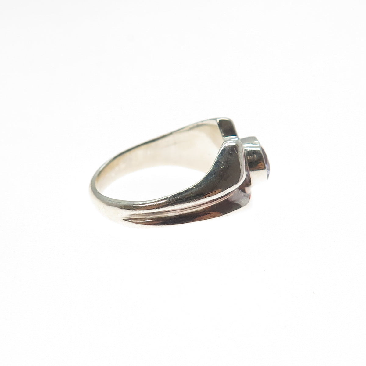 925 Sterling Silver Vintage Real Amethyst Modernist Ring Size 6.5