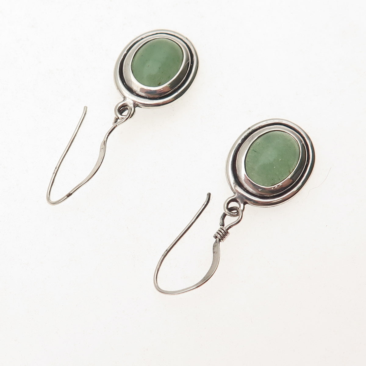 Morning Sun 925 Sterling Silver Vintage Real Jade Oxidized Dangle Earrings